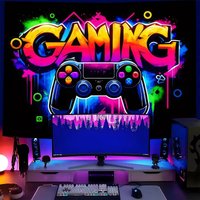 Gaming Controller Graffiti FlagTapestry Black Light Tapestry Wall Hanging Cloth UV Reactive Fluorescent Game Room Wall Art Decor