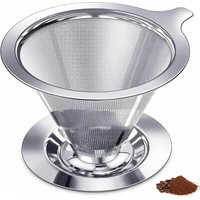 304 Stainless Steel Pour Over Coffee Dripper Filter Paperless Manual Reusable Single Cup Coffee Maker 1-4 Cup Brew with Stand