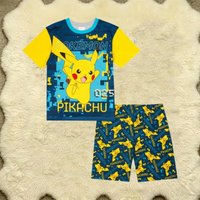 Pokemon Pikachu Kid Set Boys 2 Piece Short Sleeve T-shirt + Shorts Set Cute Pikachu Print Loungewear Summer Outfits for Children