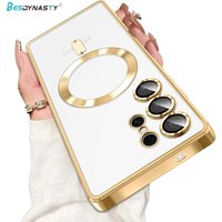 Strong Magnetic Case For Samsung Galaxy S26 S25 S24 S23 S21 FE S22 Ultra Plus For Magsafe Case Luxury Plating Soft Clear Cover