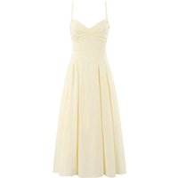 YENKYE New 2026 Women Yellow Sling Midi Dress Sweetheart Neck Pleated A-Line Elegant Casual Summer Sundress Vacation Party Robe