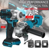 Elektrowerkzeug-Sets Schlagschrauber 125 mm bürstenloser elektrischer Winkelschleifer 18 V Batteriegeräte Combo Kit Elektrowerkzeug