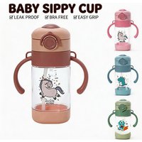 No-Spill Trainer Cup with Silicone Spout Straw with Hygienic Cover Toddler Sippy Cup Cute Animal Drinking Water Bottle Unicorn