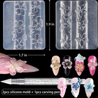 3D New Lily/Hibiscus Flower Nail Silicone Mold Resin Floral Charms Nails Stencils Carving Acrylic Five-Petals Nails Art Template
