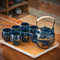 Black glaze large-capacity tea set, simple ceramic beam pot, teacup whole tea pot set tea set tea pot and cup set