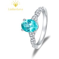 LinkerLove S925 Sterling Silver Paraiba Ring 1.5CT Oval Gemstone Engagement Ring Wedding Anniversary Gift for Women Fine Jewelry