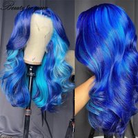 Cosplay Highlight Light Blue Body Wave Transparent Lace Frontal Wigs For Women Brazilian Colored Human Hair Wig Wear And Go