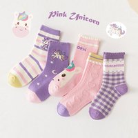 Spring Children's Socks Cute Cartoon Unicorn Pattern Cotton Socks Baby Girls Mid Calf Autumn Winter Socks 5 Pairs