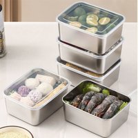 1/4Pcs Stainless Steel Rectangular Food Storage Pan With Lid Thickened Lunch Box Container Square Plate Dish Tray Freshing