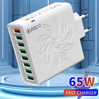 65W Household 8 Ports USB Charger with Data Cable For Multiple Devices USB Fast Charging Wall Adapter Quick Charge 3.0 Charger