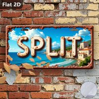 2D Flat - 1pc Vintage Split Croatia Metal Wall Decoration | Nostalgic Yugoslavian License Plate Sign, Large Size 12x5.9inch (30x