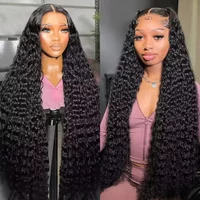 Perruque Lace Front Wig Deep Wave brésilienne naturelle, cheveux humains, 13x4, 13x6, pre-plucked, transparente HD