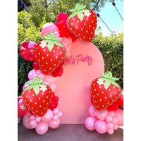 4pcs ins style strawberry aluminum film balloons suitable for birthday parties, summer fruits, summer desserts, party decoration