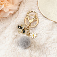 1pc Cute Bow Fuzzy Ball Keychain White Flower Keychain Perfect as a Bag Accessory for Women and Girls Makes a Great Gift
