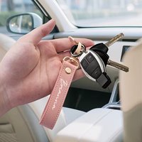 Personalized Custom Long Striped Name Writing Brush UV Print PU Faux Leather Keychain Detachable Key Ring Car Pendant DIY Gifts