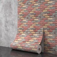 10m x 50cm Self-Adhesive Wallpaper Roll, Antique Brick 3D Waterproof Peel & Stick for Living Room Shop Storefront Renovation