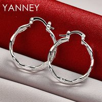 New 925 Sterling Silver 27MM Multi-Layered Round Fine Hoop Earrings For Wedding Women Charm Gifts Fashion Jewelry Accessories
