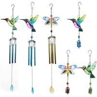 Wind Chime Hummingbird Metal Glass Painted Crafts Pendant Bell Dragonfly Bird Aluminum Pipe Home Courtyard Hanging Pendant
