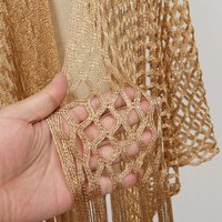 Fashion Tassel Patchwork Women Tulle Shawl Hollow Shining Evening Prom Cape V-Neck Cardigans Summer Scarf Party