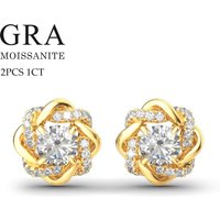 Trend Knot of Love 2 Carat 6.5mm Moissanite Stud Earrings GRA Certificate 925 Sterling Silver Studs Women Jewelry Factory Price