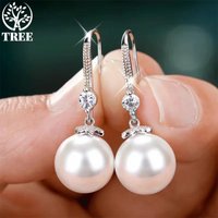 Mother's Day 925 Silver Trend Pearl Long Earrings Wedding Pendant Earrings Fashion Korean Jewelry Earrings for Women Panrty Gift