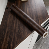 1Roll Dark Wood Grain Wallpaper, Self-Adhesive Waterproof Peel and Stick Film for Kitchen Countertop Cabinet Door Furniture