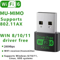 WiFi Receiver AX300 WiFi 6 Wireless Adapter 2.4G WiFi Card Wifi6 USB Dongle PC Laptop Driver Free 802.11ax