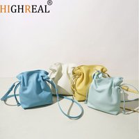 HIGHREAL Candy-colored Shoulder Bag Crossbody Small Square Bag Fashion Drawstring Dumpling Bag Casual Party Coin Pouch Shell Bag