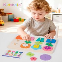 Montessori DIY Wooden Flower Puzzle Board Game With Cards Shape Color Cognition & Matching Geometric Educational Toy For Kids