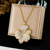 Stainless Steel Light Luxury Golden White Enamel Flower Pendant Necklace For Women Classic Non-fading Neck Chain
