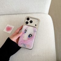 Korean Japan Pink Anime Girl Electroplated Drip Glue Phone Case For iPhone 17 Air 16 Pro Max 15 14 Plus 13 12 Pro 11 Back Cover