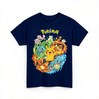 Children's Pure Cotton T-shirt, Fashion and Casual, Pokémon Pattern Loose Fit, Suitable for Parents and Children Short Sleeves.