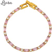 Liora Luxury Cubic Zircon Thin Chain Bracelets For Women Stainless Steel Prong Settings Hypoallergenic Women's Bracelet Jewelry