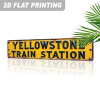 Yellowstone Train Station Vintage Metal Sign 4x16 Inch Retro Railroad Wall Art for Kitchen Patio Bar Indoor Outdoor
