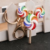 Cute Patchwork Rainbow Candy Rhinestone Lollipop Bag Keychain Creative Sweet Backpack Pendant Car Ornament Party Gift