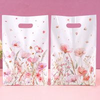 10/20/50pcs Pink Flower Plastic Gift Bags Mixed Floral Pattern Goodie Bags for Spring Summer Holiday Birthday Party Decorations