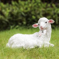 2 pcs Resin Figurine Lamb Ornament Decor for Garden Farmyard Artificial Lamb Mother Baby Sheep Outdoor Sculptures for Garden