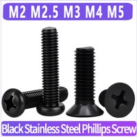 M2 M2.5 M3 M4 M5 Black 304 Stainless Steel Cross Round Pan Head Phillips Flat Countersunk Head Screw TV Computer Furniture Bolts