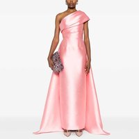 Fashion Women's Evening Ball Gowns Satin Sheath/Column Graduation Dress Pink One-shoulder Pleat Cape Special Occasion Dress Maxi