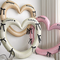 40 Inch Bow Happy Birthday Hollow Heart Foil Balloon Set with Stickers Ribbons Birthday Photo Props Decor