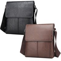 Fashionable PU Leather Men's Shoulder Bags Big Capacity Square Messenger Bags Small Essentials Portable Side Bag Daily Carry