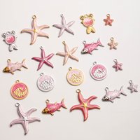5pcs/lot Stainless Steel Pink Red Enamel Conch Starfish Shell Seahorse Pendants Ocean Animals Beach Jewelry Charms for Necklaces