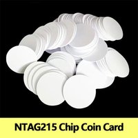 NFC215 White Rewritable NTAG215 NFC Round Coin Cards 25mm, 13.56MHz 504 Bytes Smart Labels for NFC Phones & Games