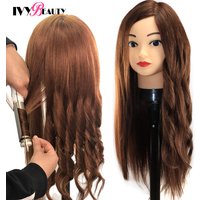 65Cm Hairdressing Mannequin Head With 80% Human Hair Cosmetology Make-Up Practice Training Doll Heads With Clamp Holder And Tool