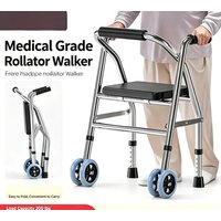Stainless Steel Folding Walker with Seat 4-Leg Rolling Stable And Reliable Mobility Aid for Seniors Disabled Elderly