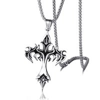 HNSP Vintage Flame Cross Pendant 60CM Length Chain Necklace For Men Women Goth Jewelry Accessories