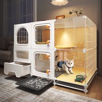 Indoor Large Transparent Cat Cage Litter Box 2 Floors Transparent Cat Cage Big Space Luxury Cats Villa Household Pet Supplies