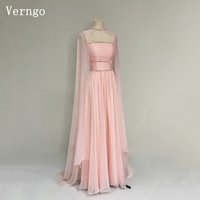 Verngo Elegant Pink Chiffon Evening Dress Sequined A Line Scarf Formal Occasion Dress Elegant Saudi Arabia Prom Gown Customized