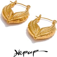Yhpup New Metal Hollow Hoop Earrings Trendy Style Stainless Steel Jewelry for Women Waterproof