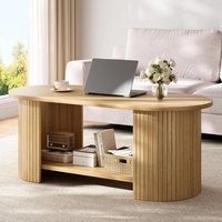 Coffee Table, Living Room Table with 2Tier Storage, Thick Tabletop amp Base, 108x50x45cm, for Living Room, Home Office, Small S